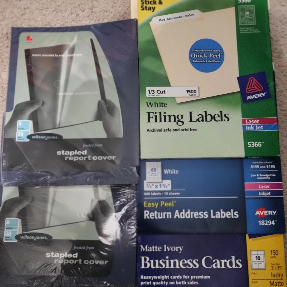 Office Supply Bundle Report Covers, Folders, Folder &Rtn Address Labels, Card